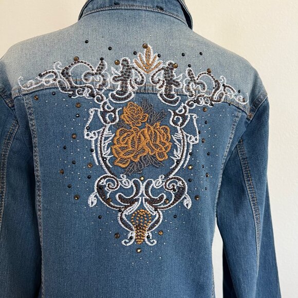 Isabel Hayley Women's Size 14 Vintage Wash Embroidered Beaded Denim Jacket - Picture 8 of 13